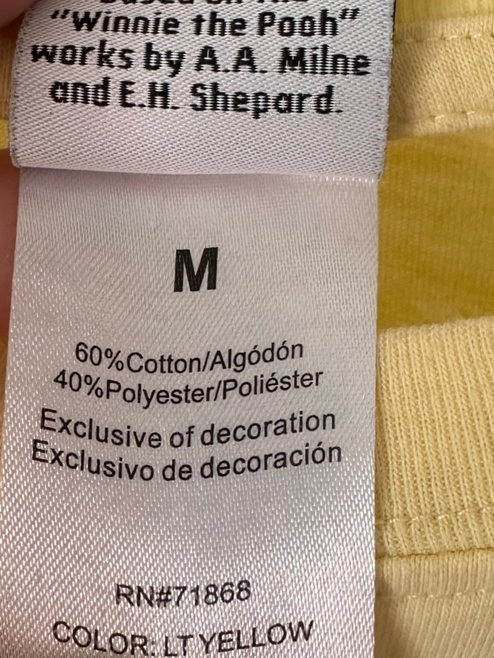 Winnie The Pooh Embroidered Yellow T Shirt M - Picture 3 of 6